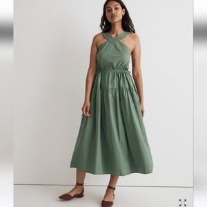 Madewell Poplin Halter Tiered Midi Dress NWT SZ 6 NL129 GREEN